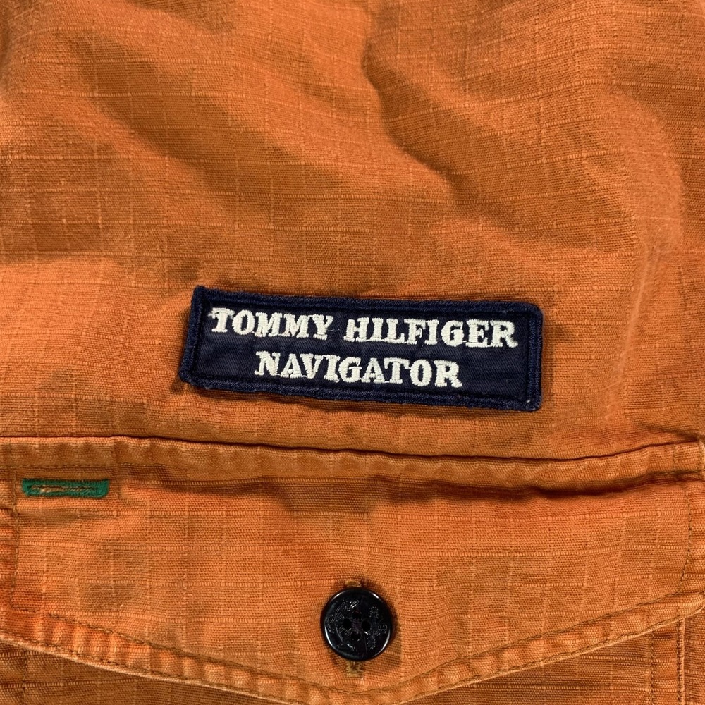 Tommy Hilfiger Shirt Mens Medium Orange Navigator Naval Military Long Sleeve - Picture 4 of 16